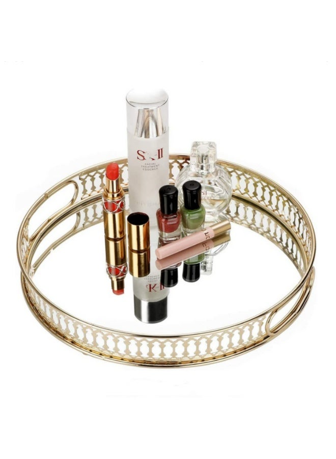 Crystal Mirrored Cosmetic Tray Organiser Metal Decorative Vanity Tray Holder For Perfume Shower Gel Cosmetics Makeup Storage round - Image 1