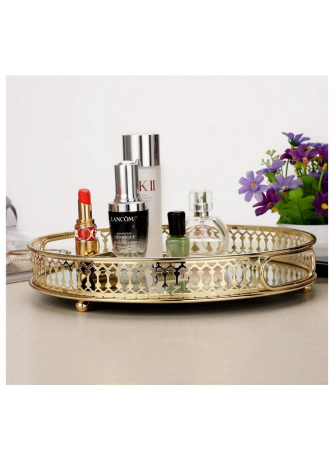 Crystal Mirrored Cosmetic Tray Organiser Metal Decorative Vanity Tray Holder For Perfume Shower Gel Cosmetics Makeup Storage round - Image 3