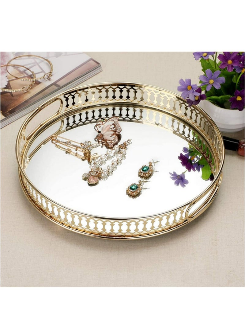 Crystal Mirrored Cosmetic Tray Organiser Metal Decorative Vanity Tray Holder For Perfume Shower Gel Cosmetics Makeup Storage round - Image 4