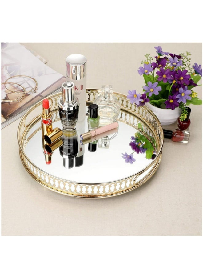 Crystal Mirrored Cosmetic Tray Organiser Metal Decorative Vanity Tray Holder For Perfume Shower Gel Cosmetics Makeup Storage round - Image 5