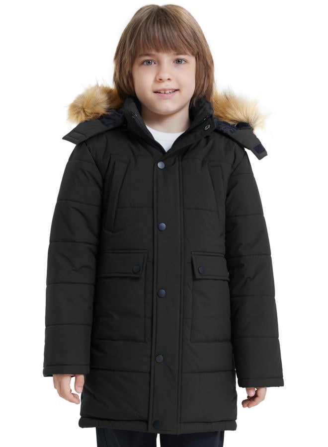 Wantdo Boys Water-resistant Winter Clothes Winter Jacket Warm Puffer Coat with Removable Hood for Kids Black 01 14/16 - Image 2