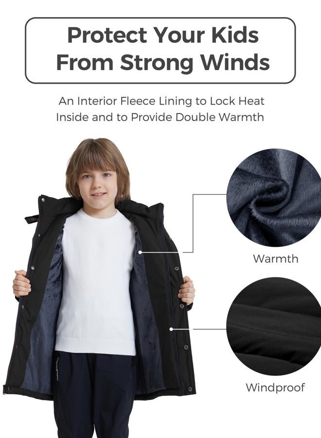 Wantdo Boys Water-resistant Winter Clothes Winter Jacket Warm Puffer Coat with Removable Hood for Kids Black 01 14/16 - Image 5