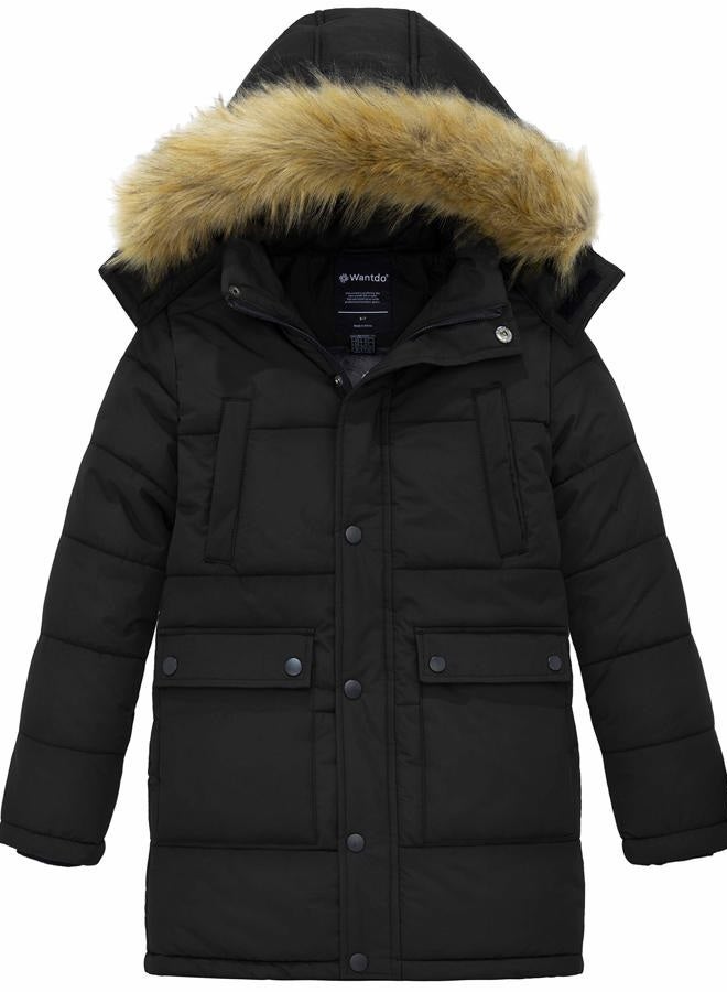 Wantdo Boys Water-resistant Winter Clothes Winter Jacket Warm Puffer Coat with Removable Hood for Kids Black 01 14/16 - Image 1