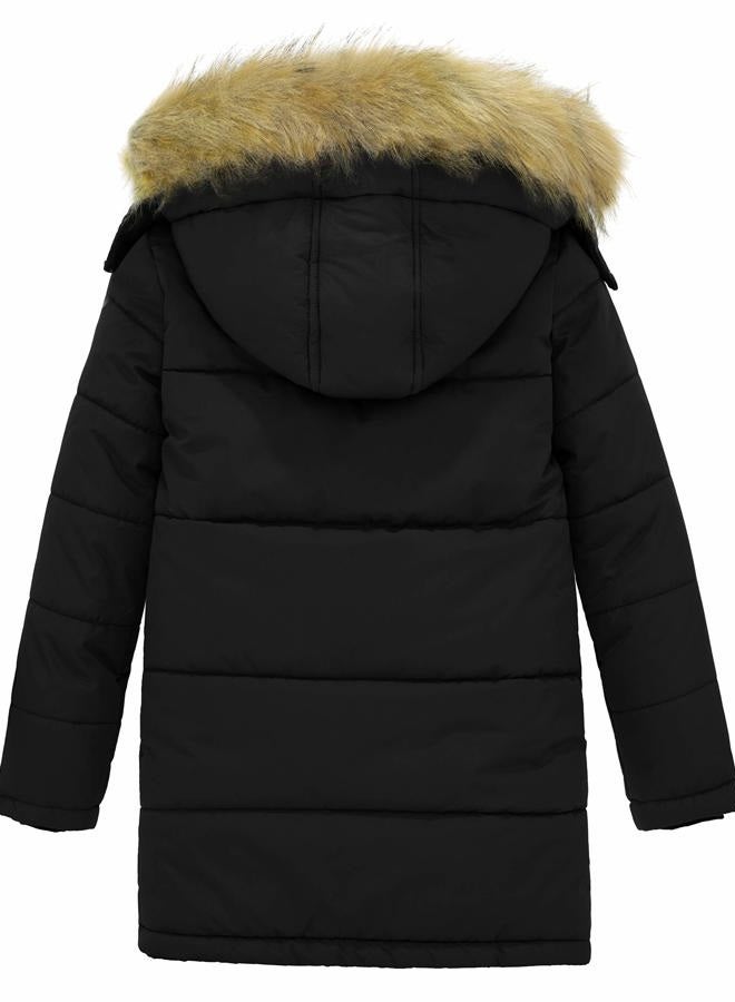 Wantdo Boys Water-resistant Winter Clothes Winter Jacket Warm Puffer Coat with Removable Hood for Kids Black 01 14/16 - Image 3