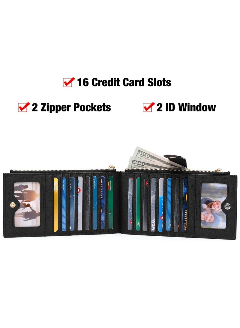 لاسيدو محفظات رقيقة للنساء RFID حجب حامل بطاقة 2 جيوب السحاب رقيقة السيدات مخابط محفظة أسود - Image 2