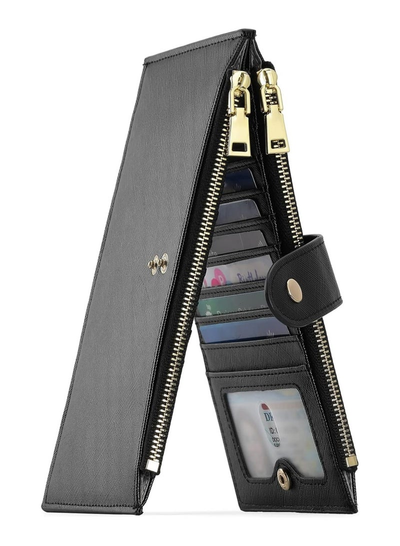 لاسيدو محفظات رقيقة للنساء RFID حجب حامل بطاقة 2 جيوب السحاب رقيقة السيدات مخابط محفظة أسود - Image 1