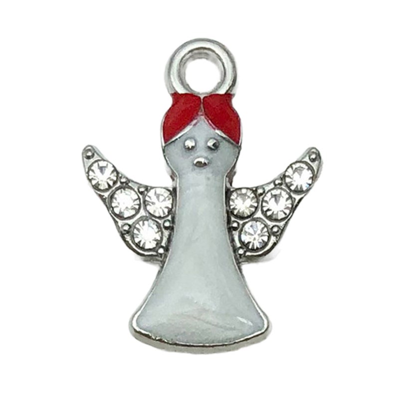 White K Oil Drop Alloy Santa Christmas Tree DIY Earring Pendants Angel 18x14mm-1.2g-19649