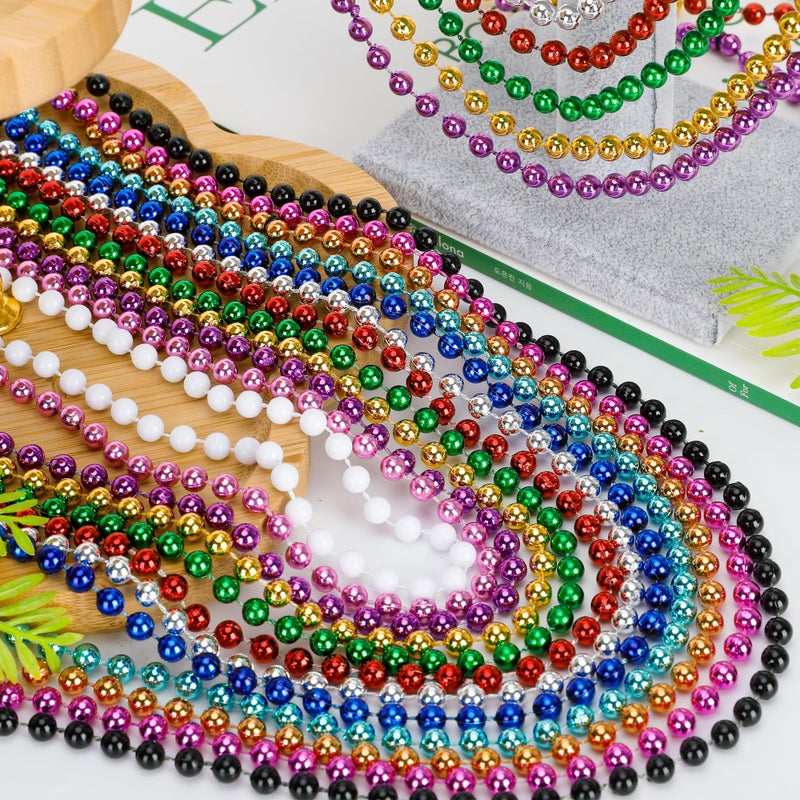 EOBOH 240PCS Mardi Gras Beads, Metallic 12 Kinds Beaded Necklace Accessories, 33" Mardi Gras Necklace Bulk Accessories Stuff, Festival Parade Throw for Wedding Birthday Mardi Gras Celebrations Decorations - Image 3