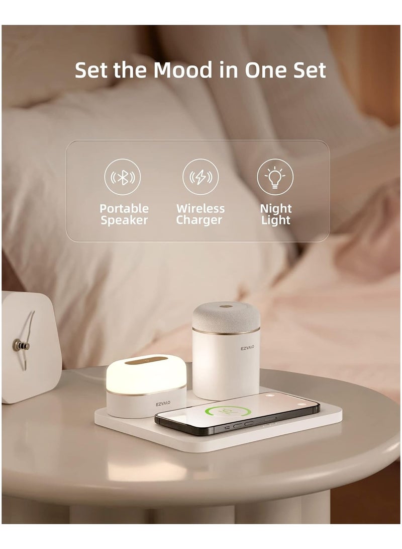 EZVALO 3 in 1 Charger Station with LED Night Light Portable Bluetooth Speaker Wireless Charging Station - Image 2