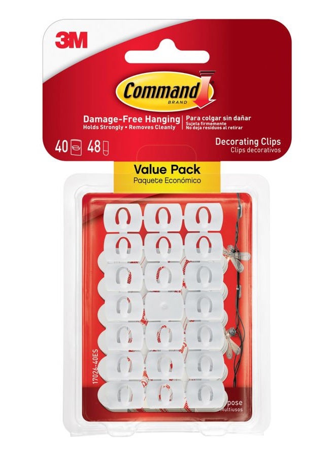 Command Small Decorating Clips, White, 40-Clips, 48-Strips, Decorate Damage-Free - Image 1