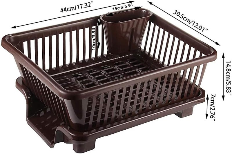 Kitchenwell رف أطباق الحوض كيتشنويل | 3 في 1، كبير ومتين، من البلاستيك، مع مصفاة تجفيف ورف تجفيف وسلة غسيل وصينية | منظمات رف الأطباق، أدوات المطبخ | بني، عبوة من 1 - Image 2