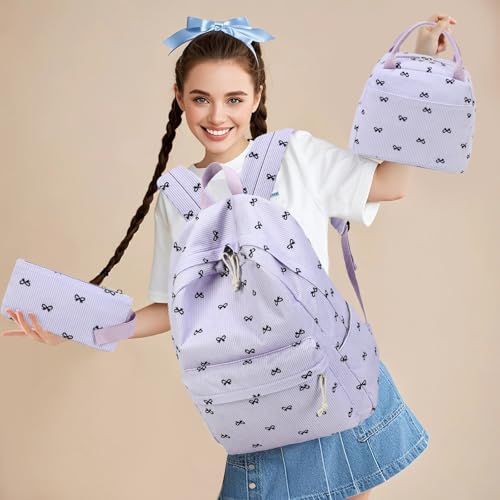 LEDAOU Backpack for Girls School Bag Kids Bookbag Teen Backpack Set Daypack with Lunch Bag and Pencil Case - Image 4