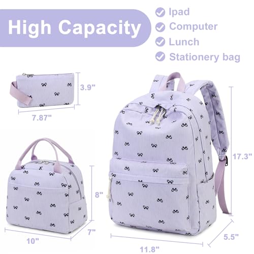 LEDAOU Backpack for Girls School Bag Kids Bookbag Teen Backpack Set Daypack with Lunch Bag and Pencil Case - Image 3