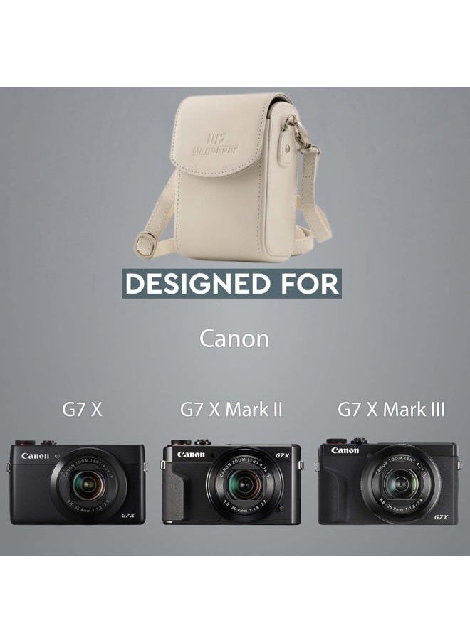 MegaGear Mega Gear MG1416 Canon PowerShot G7 X Mark II, G7 X Leather Camera Case with Strap, PU Leather, White  - Image 5