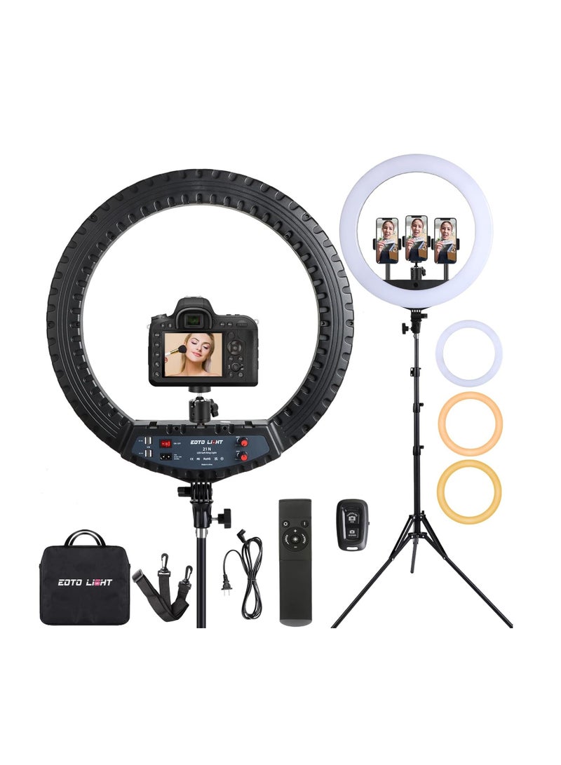 إضاءة دائرية LED مقاس 21 بوصة من  مع حامل ثلاثي قابل للتعديل، تحكم عن بعد ومنافذ شحن USB - Image 1