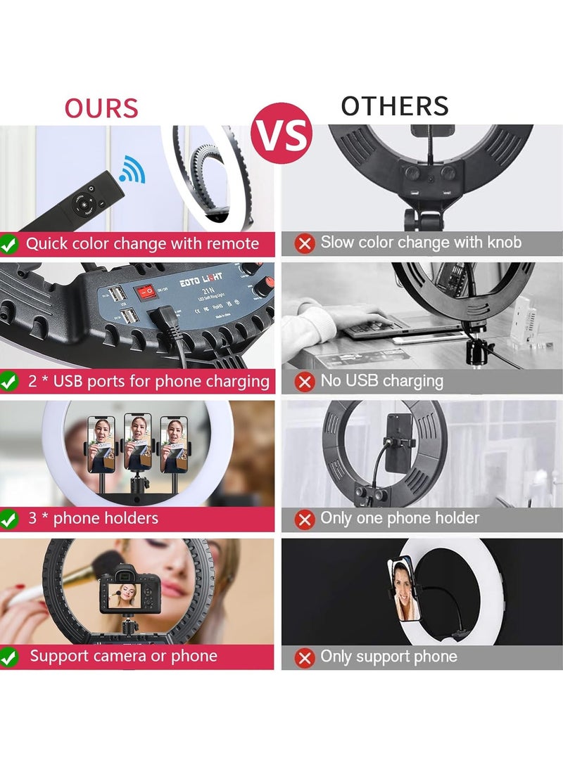 إضاءة دائرية LED مقاس 21 بوصة من  مع حامل ثلاثي قابل للتعديل، تحكم عن بعد ومنافذ شحن USB - Image 3