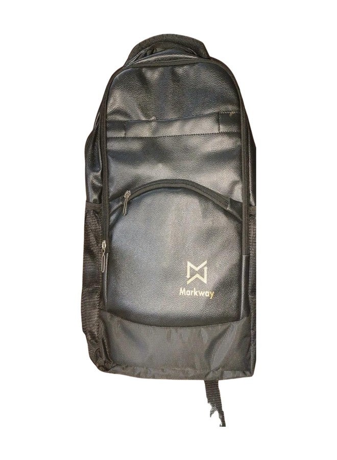 Laptop Backpack, Black Leather-Look, Multiple Compartments - Image 1