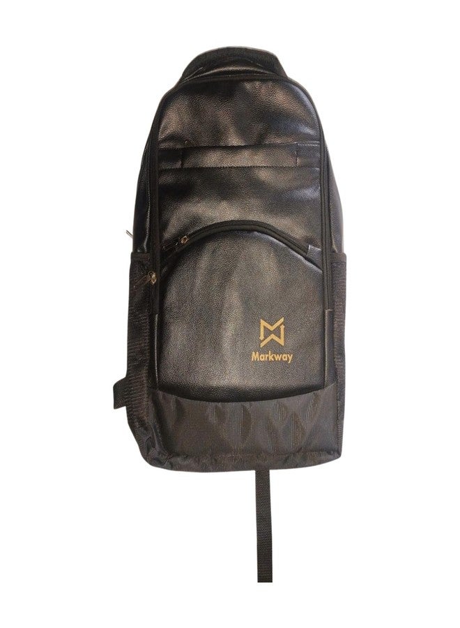 Laptop Backpack, Black Leather-Look, Multiple Compartments - Image 4