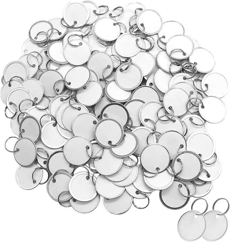 TERRIFI 100Pcs Metal Rim Key Tags,1-1/4 Inch Blank Round Rimmed Key Tag Paper Tags With Metal Split Rings,Small Coded Key Chain Keyring Set For Luggage,Pets,Kids Backpack,White - Image 1