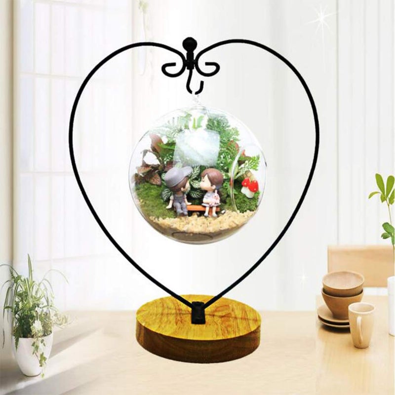 Ornament Display Stand for Hanging Glass Terrarium Wood Base Creative Decoration for Home Garden Wedding Party Festival Heart