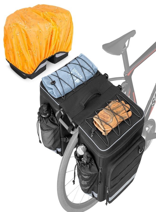 Marscamd 50L Bike Panniers with a Rain Cover, Bike Saddle Bag with Expandable Compartment and Multiple Pockets, Black - Image 1