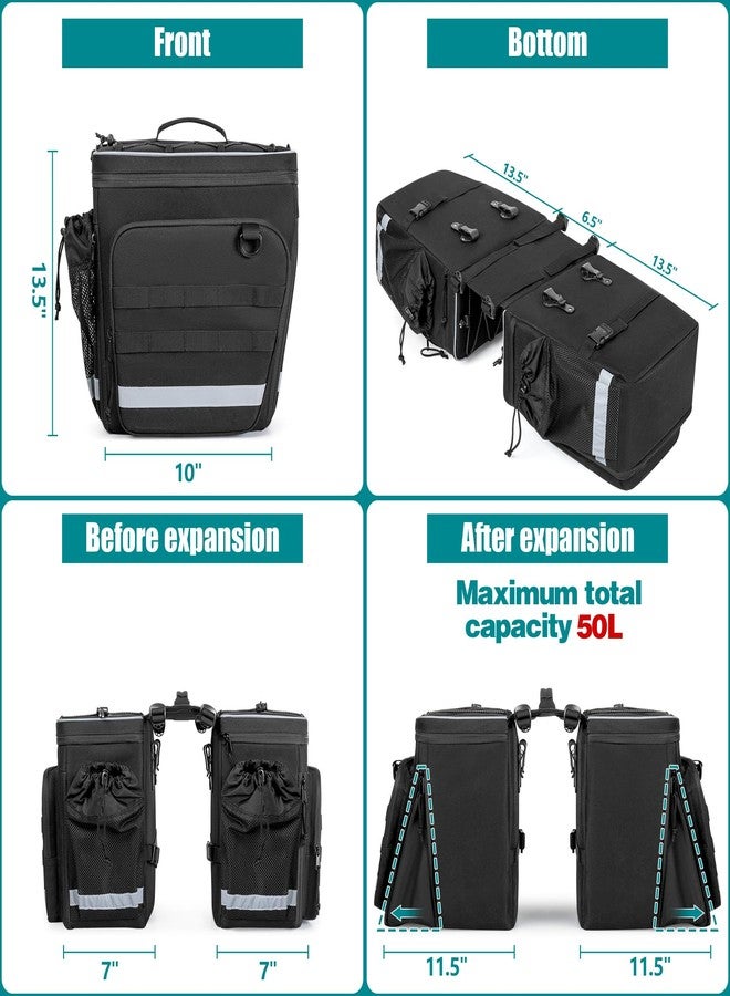 Marscamd 50L Bike Panniers with a Rain Cover, Bike Saddle Bag with Expandable Compartment and Multiple Pockets, Black - Image 5