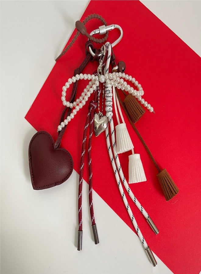 QTMY Heart Tassel Bow Beaded Braided Keychain Bag Charms for Handbag Purse Backpack Accessories Bogg Bag,369 - Image 3