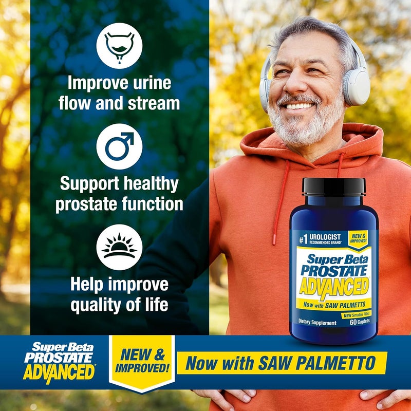 SUPER BETA PROSTATE مكملات صحة البروستاتا المتقدمة مع ساو بالميتو للرجال دعم المثانة والمسالك البولية مع بيتا سيتوستيرول ريشي ساو بالميتو فيتامين د زنك أكسيد سيلينيوم 60 حبة - Image 3