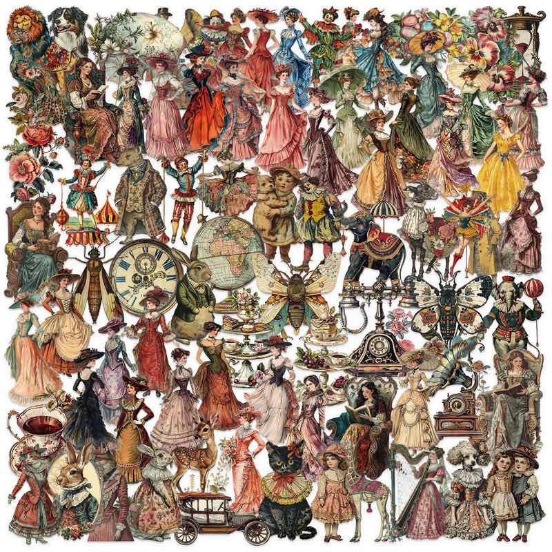 PIGBIT 100PCS Vintage Victorian Stickers Pack â€“ Aesthetic Retro Clear Ephemera Stickers for Journaling, Scrapbooking, Collage Art, Antique Fashion, Tea Party, Junk Journal Supplies - Image 1