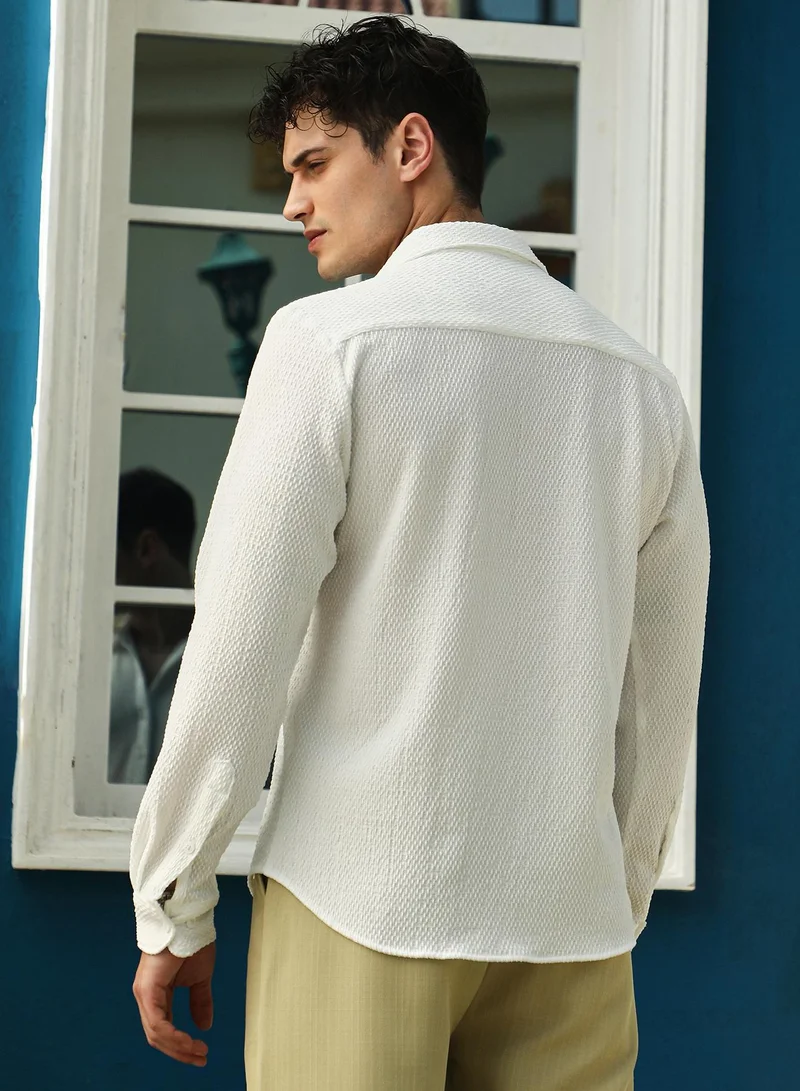 كامبوس سوترا Men's Chalk White Weave-Tactile Shirt