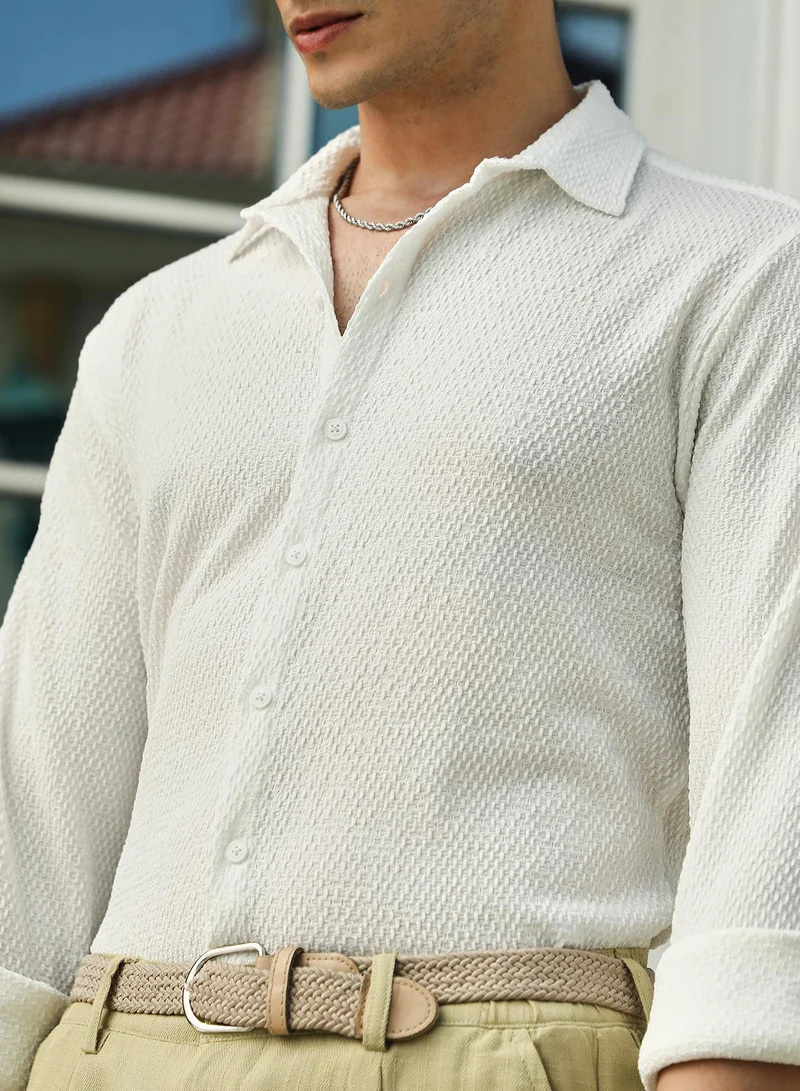 كامبوس سوترا Men's Chalk White Weave-Tactile Shirt