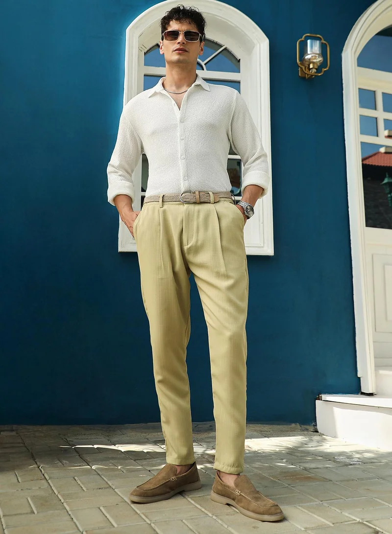 كامبوس سوترا Men's Chalk White Weave-Tactile Shirt