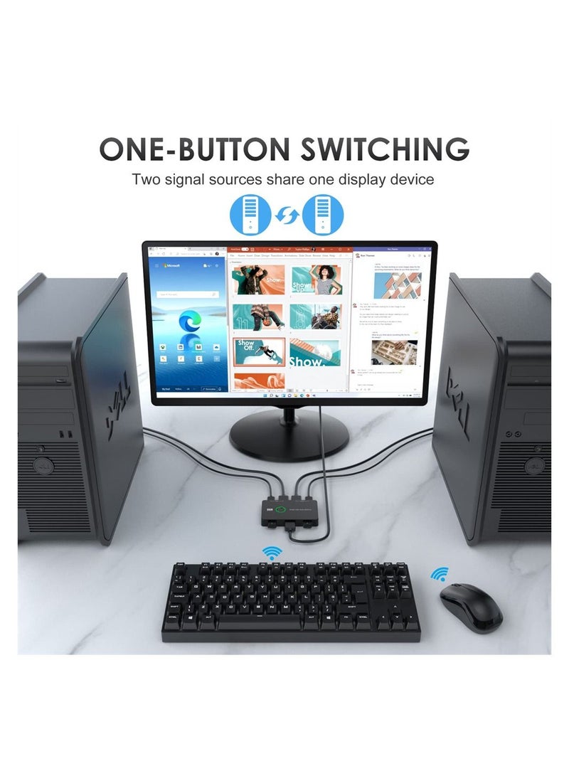 SYOSI KVM Switch, KVM Switch 1 Monitors 2 Computers, KVM Switches HDMI for 2 Computers Share 1 Monitor, Supports 4K @60 Hz, 2 HDMI Cables and 2 USB Cables Included - Image 2