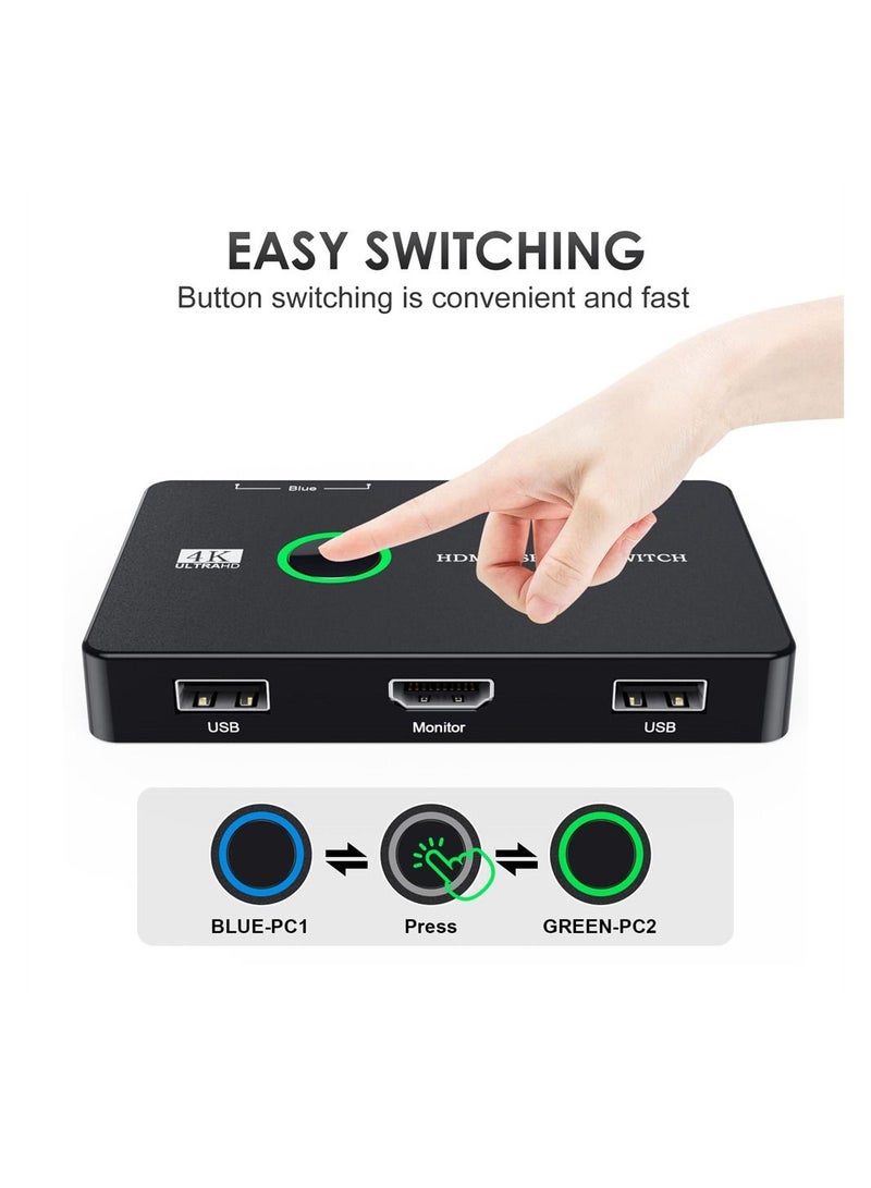SYOSI KVM Switch, KVM Switch 1 Monitors 2 Computers, KVM Switches HDMI for 2 Computers Share 1 Monitor, Supports 4K @60 Hz, 2 HDMI Cables and 2 USB Cables Included - Image 3