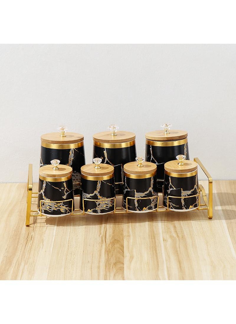 Y&D Nordic Household Kitchen Storage Bamboo Cover Ceramic Sealed Jar Suit  - Image 1