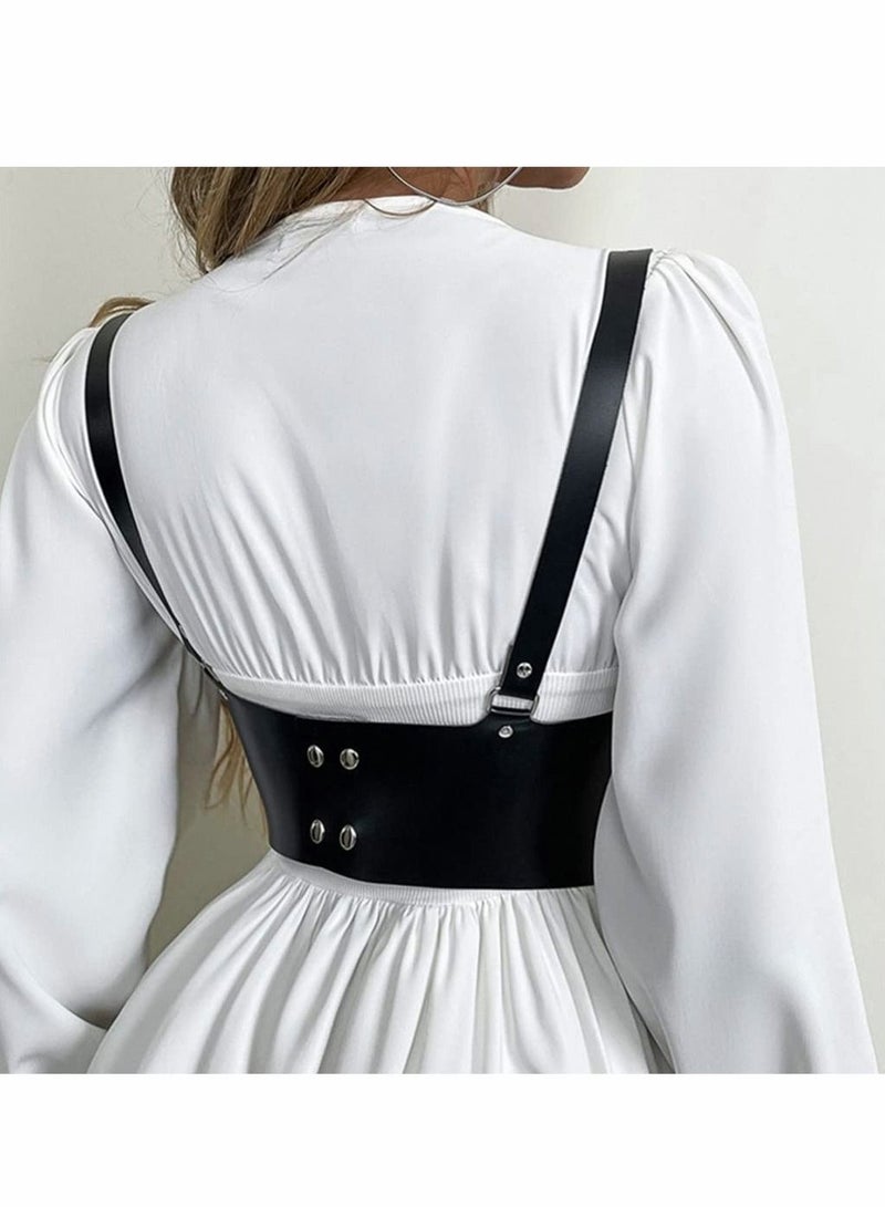 KASTWAVE Leather Wide Waist Belt Women Tied Cinch Underbust Corset Belts  Punk Harness Waist Strap for Dresses Costume Rave Body Accessory - Image 4