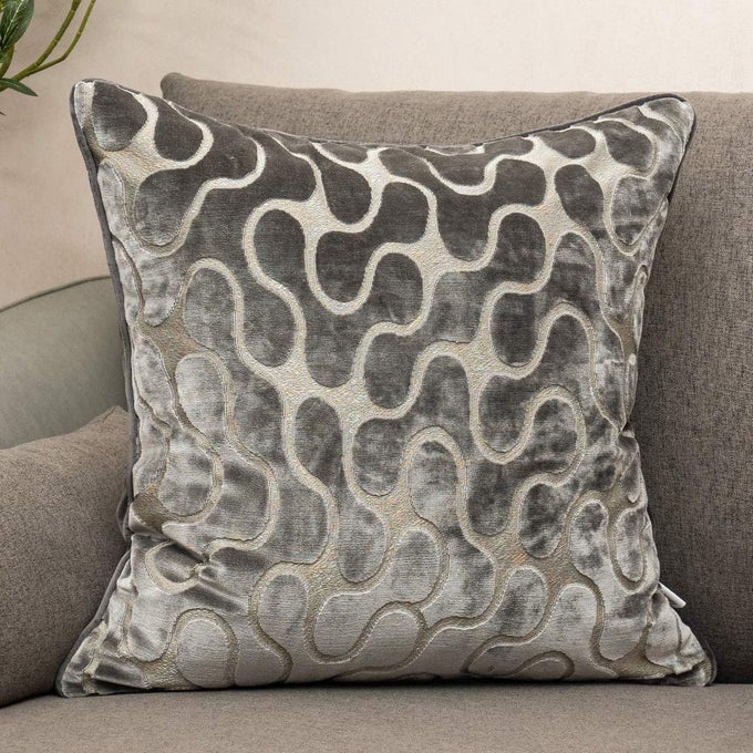Silver Grey Square Throw Pillow Cover Wavy Velvet Cushion Cover Modern Zippered Pillowcase for Sofa Couch Bedroom Living Room Chair 20 x 20 Inch