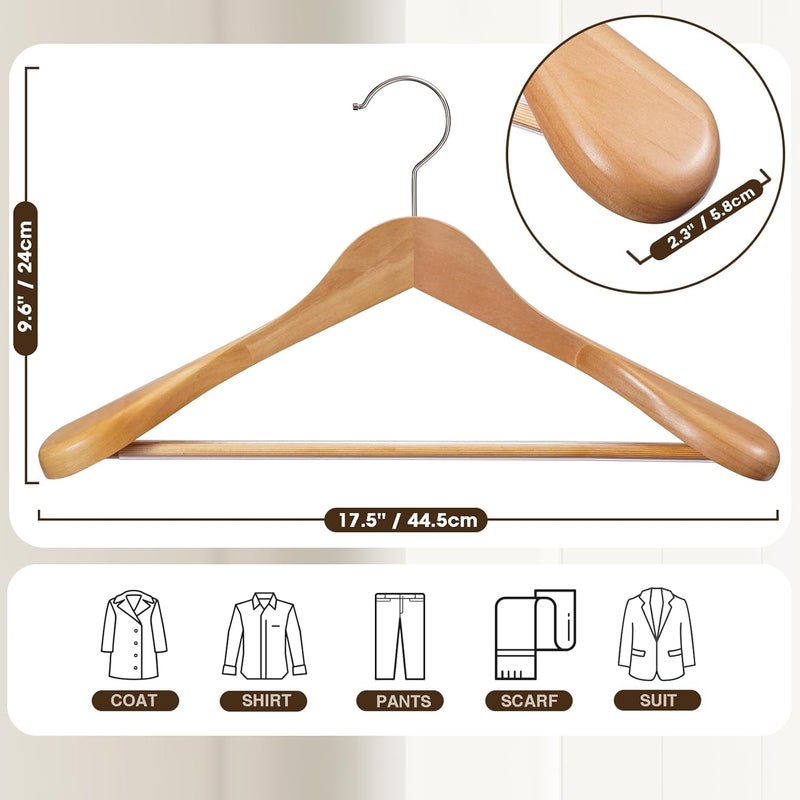 Evolluxi EVOLLUXI Wide Shoulder Wooden Hangers Heavy Duty Luxury Coat Hangers with NonSlip Pants Bar Smooth Finish 360 Swivel Hooks for Suits Jackets Coats and Pants Beige Pack of 12 - Image 3