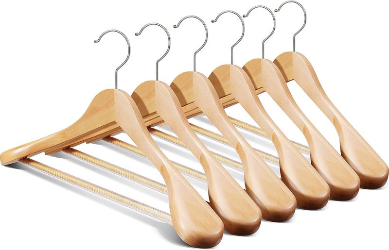 Evolluxi EVOLLUXI Wide Shoulder Wooden Hangers Heavy Duty Luxury Coat Hangers with NonSlip Pants Bar Smooth Finish 360 Swivel Hooks for Suits Jackets Coats and Pants Beige Pack of 12 - Image 1