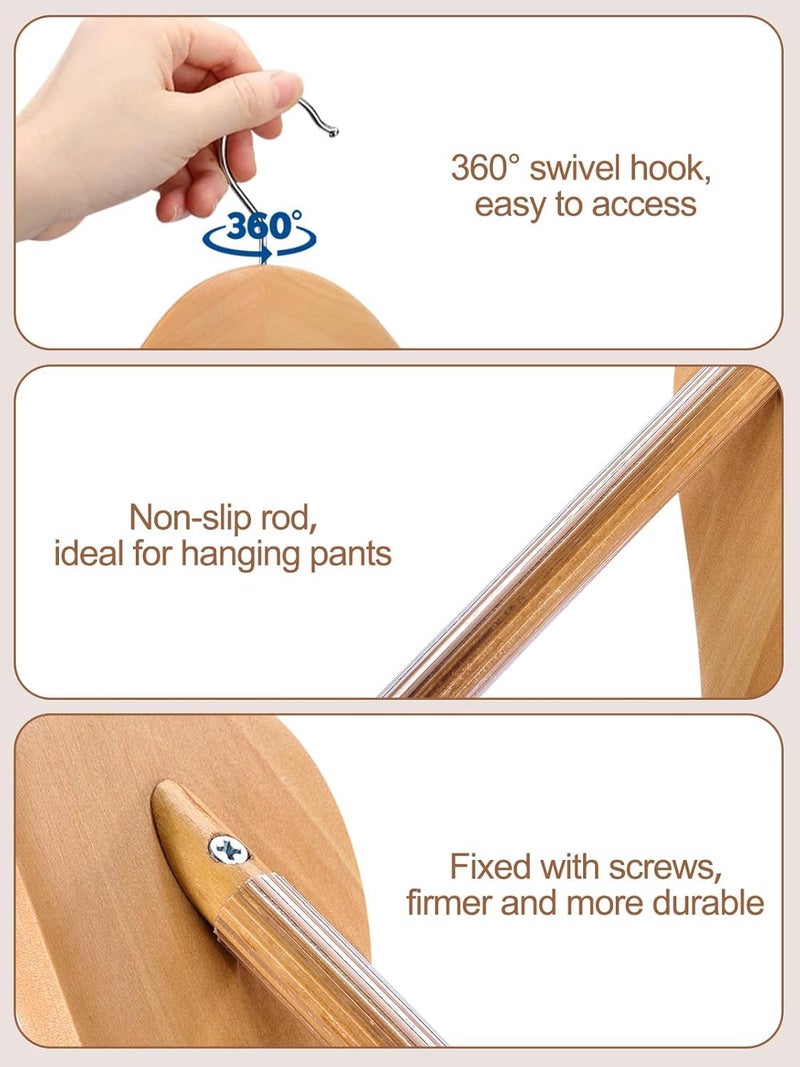 Evolluxi EVOLLUXI Wide Shoulder Wooden Hangers Heavy Duty Luxury Coat Hangers with NonSlip Pants Bar Smooth Finish 360 Swivel Hooks for Suits Jackets Coats and Pants Beige Pack of 12 - Image 4