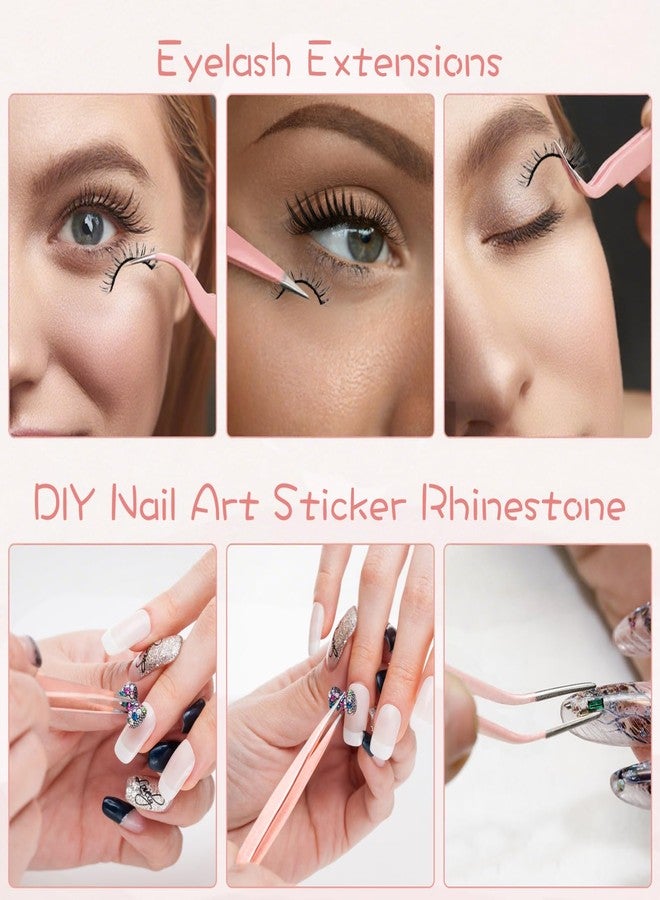 Oruola 2pcs Sticker Tweezers,Pink Tweezers,Eyelash Tweezers for Lash Extensions,Stainless Steel Lash Cluster Tweezers,Straight and Curved Tip Tweezers for Crafting,Eyelash Extensions,Nail Art Sticker - Image 5