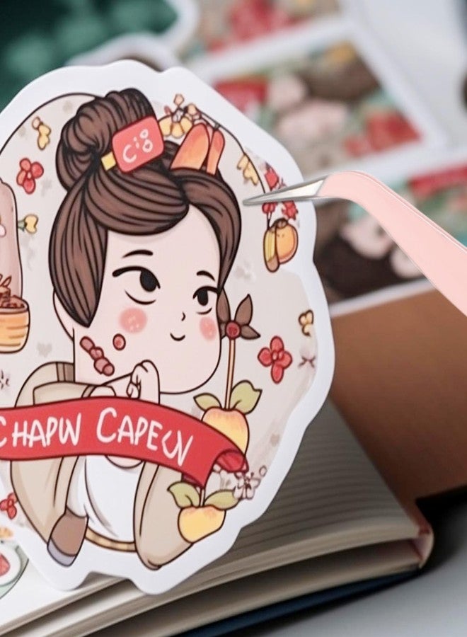 Oruola 2pcs Sticker Tweezers,Pink Tweezers,Eyelash Tweezers for Lash Extensions,Stainless Steel Lash Cluster Tweezers,Straight and Curved Tip Tweezers for Crafting,Eyelash Extensions,Nail Art Sticker - Image 3