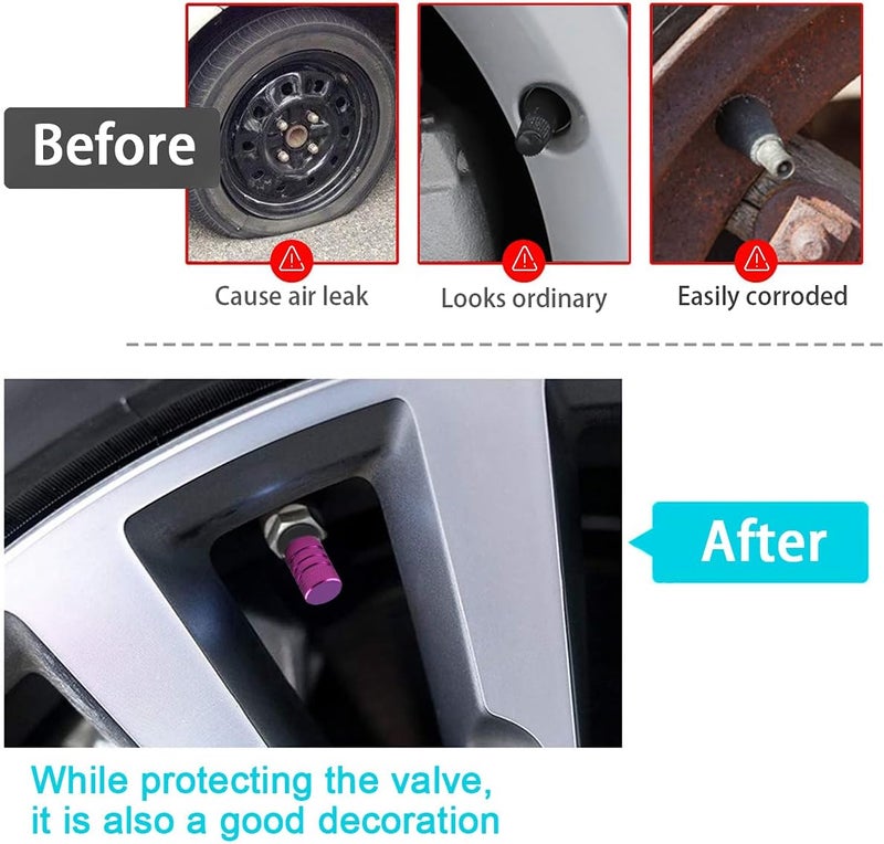 YALOK Purple Aluminum Alloy Tire Valve Stem Caps - 4 Pack - Image 3