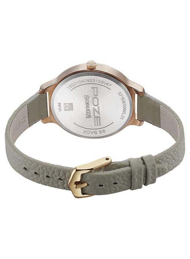 Sonata Poze Quartz Analog Grey Dial Leather Strap Watch for Women-SP80009WL01 - Image 5
