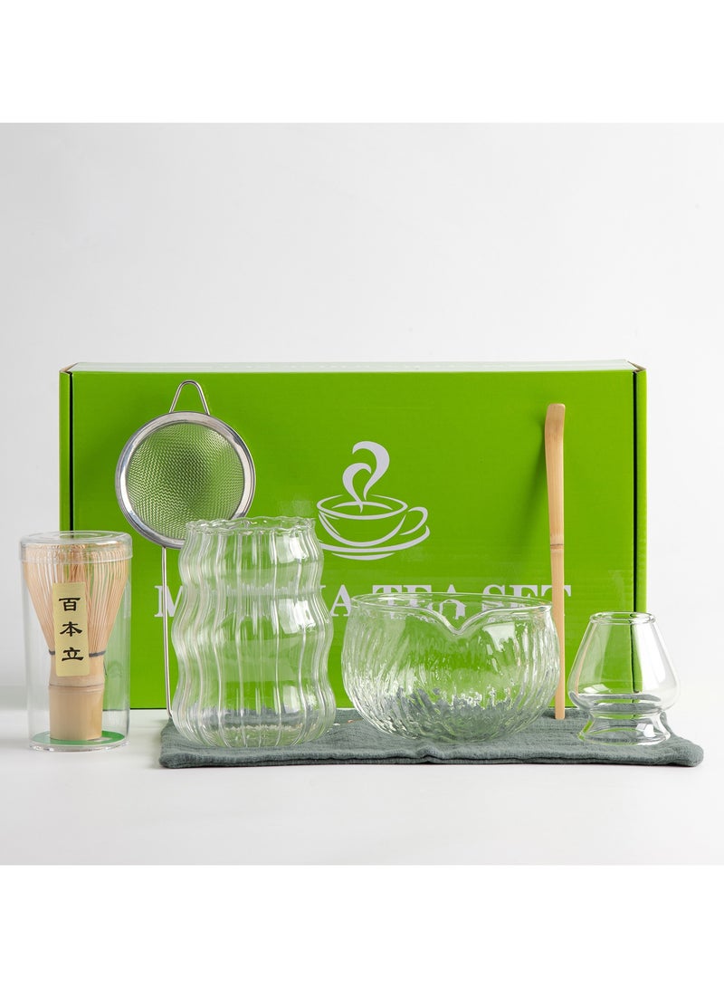 7 Pieces Japanese Matcha Tea Set Matcha Blender Set  Glass Bowl Safe Bamboo Whisk Teaspoon Tea Set Handmade Indoor Beverage Shop DIY Tea-making Tools The Perfect Ceremony Start Up Set Accessories  f - Image 1