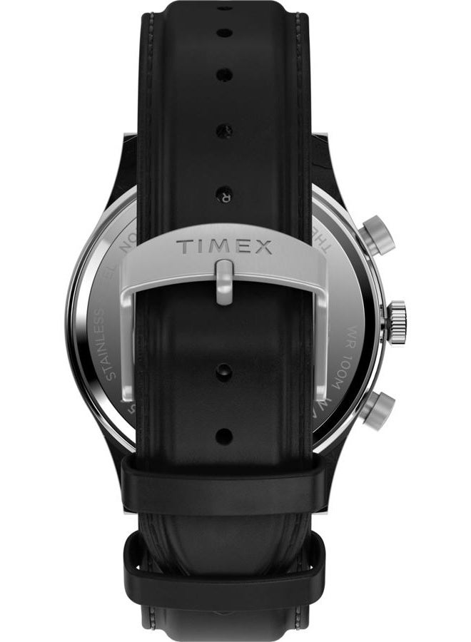 TIMEX ساعة ووتربوري التقليدية للرجال 42 مم - حزام أسود قرص فضي من الفولاذ المقاوم للصدأ - Image 3