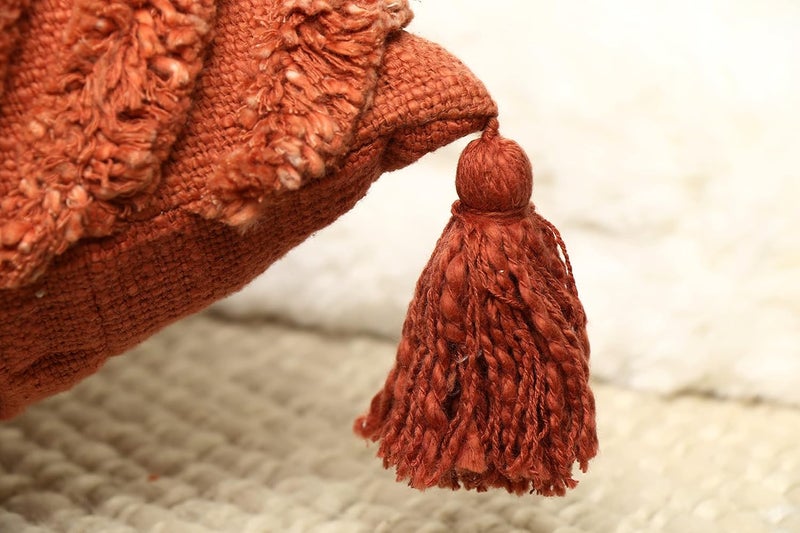 IMPEXART PVT LTD Cotton 16X16 Inches Boho Shaggy Square Geometric Desgin Cushion Cover with Tassel for Valentines Day Decor Couch Sofa Bedroom Living Room Farmhouse - Image 4