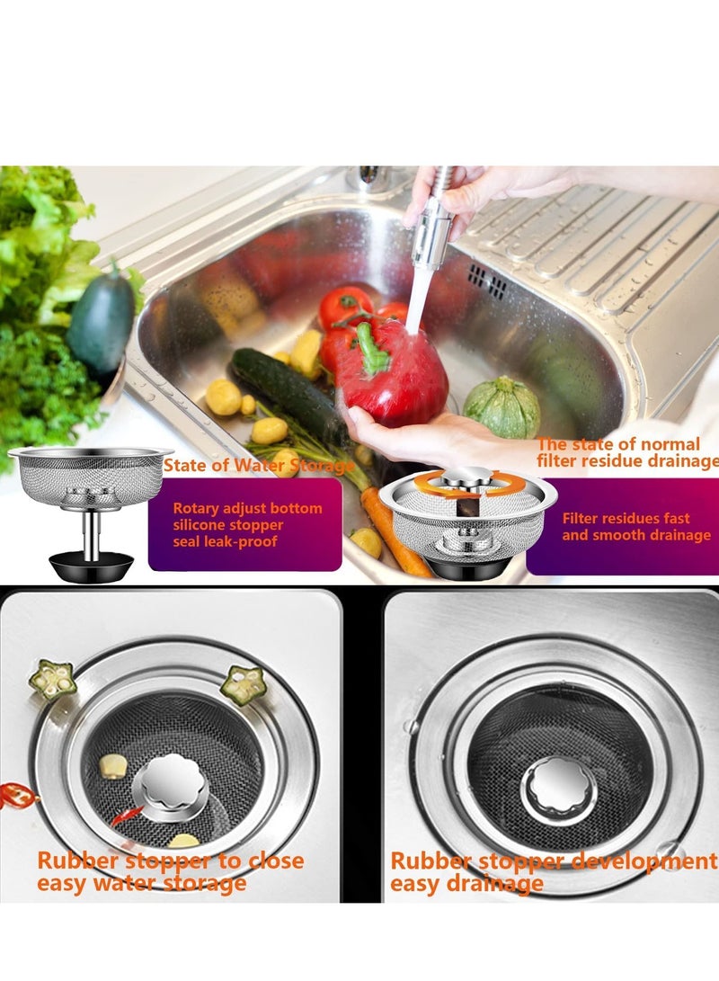 Y&D 4 Pcs Kitchen Sink Strainer with Handle and Plug Replacement Drain Stainless Steel Drainer for Bathroom Strainer, ‎Silver  - Image 4