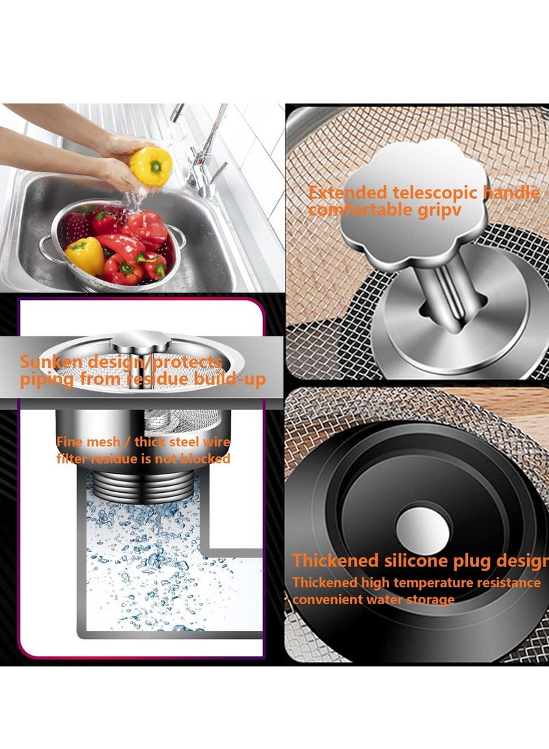 Y&D 4 Pcs Kitchen Sink Strainer with Handle and Plug Replacement Drain Stainless Steel Drainer for Bathroom Strainer, ‎Silver  - Image 5