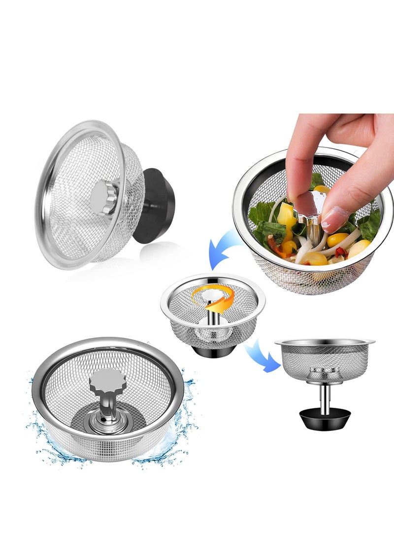 Y&D 4 Pcs Kitchen Sink Strainer with Handle and Plug Replacement Drain Stainless Steel Drainer for Bathroom Strainer, ‎Silver  - Image 1